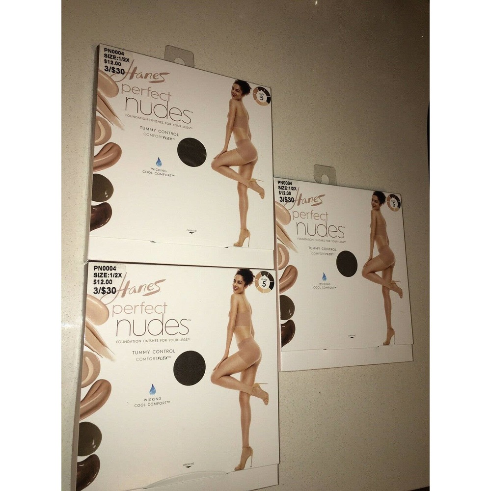 3 Packs of Hanes Perfect Nudes Tummy Control Nude 5 (Tan) Sz 1/2X Sheer Tight